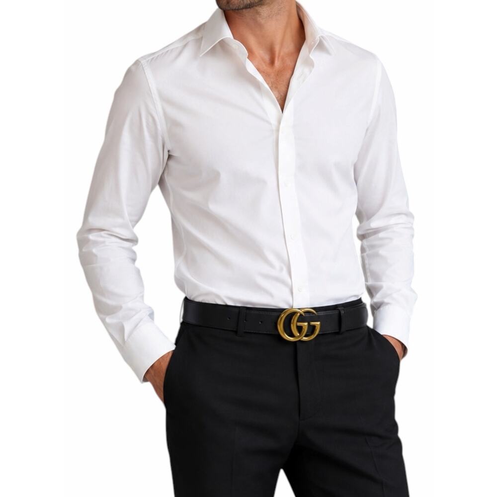 Gucci GG Logo Marmont Wide Leather Belt Black Gold Buckle Size 90/36
